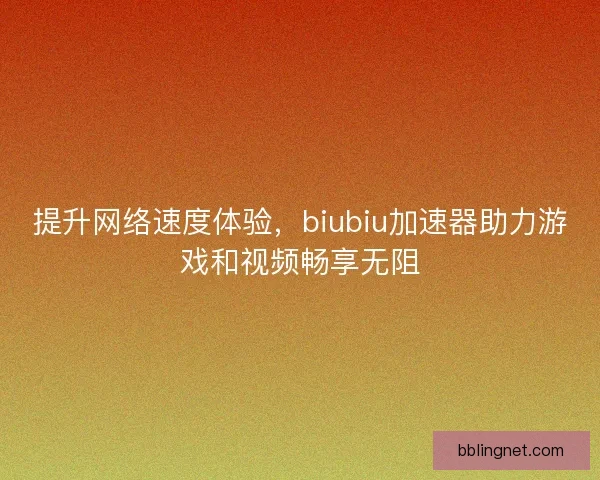 提升网络速度体验，biubiu加速器助力游戏和视频畅享无阻